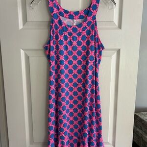 Lulu-B Vibrant Pink and Blue Chain Pattern dress -NWOT